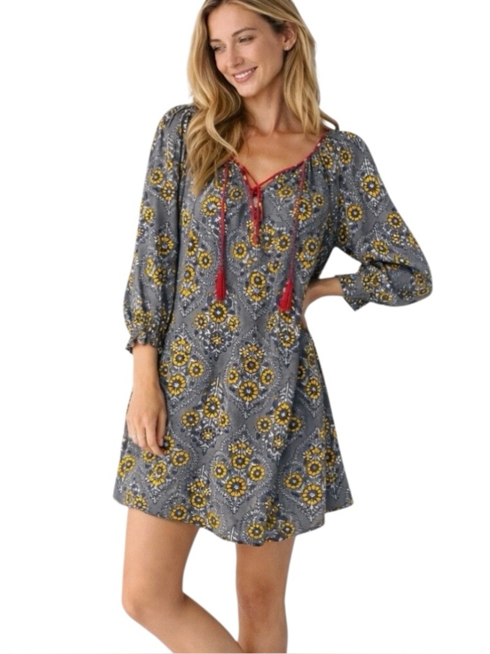 NATURAL LIFE April Gray Yellow Mini Dress NWT Size XL